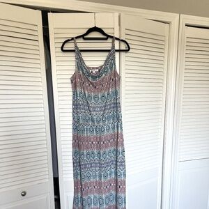 Cabi Dress Maxi Ikat Print Knit Stretch Sleeveless Slit Modal Size Medium #317